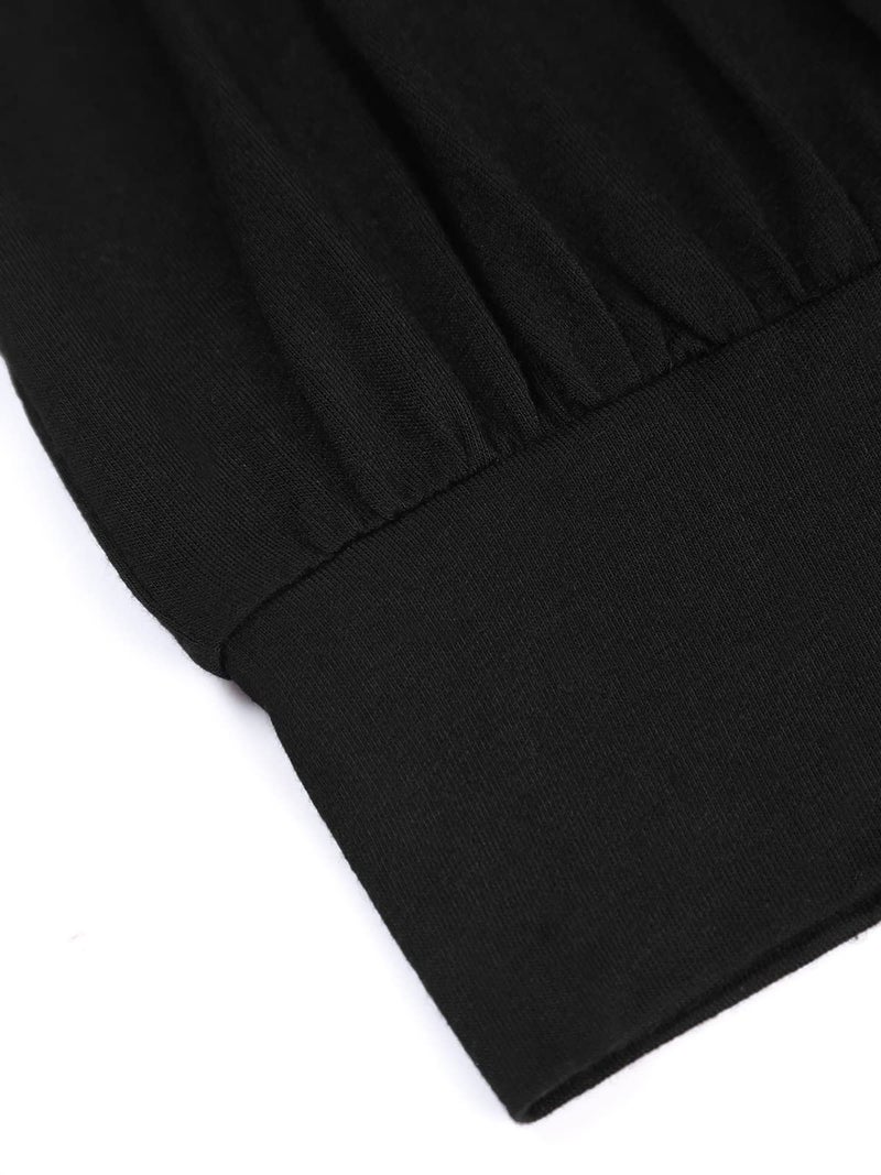 DJT Women's Short Sleeve Summer Tops Scoop Neck Pleated Front Casual Tee T Shirt L Solid Black - Image 4